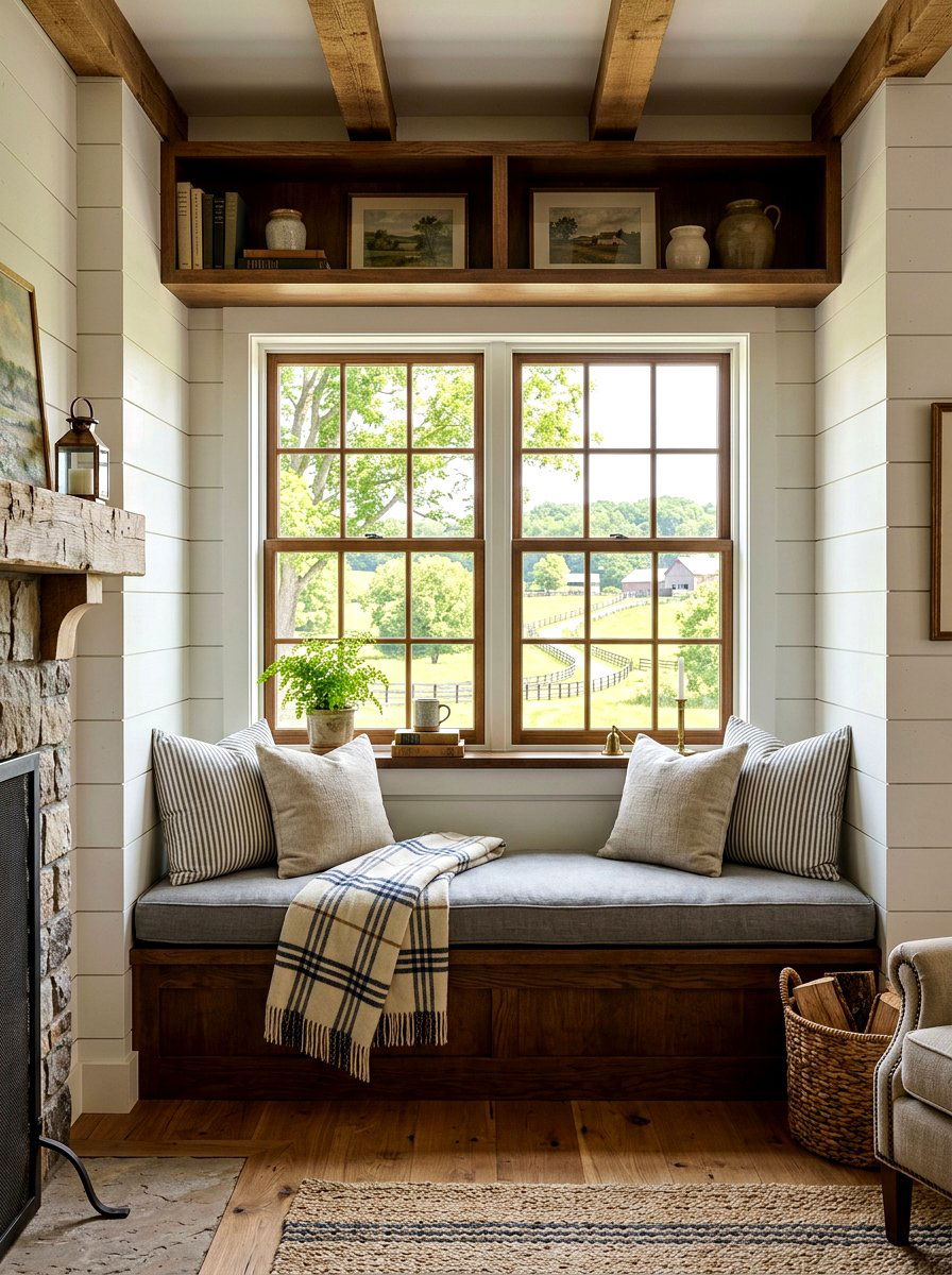 Farmhouse Den Window Seat - 30 den decorating ideas
