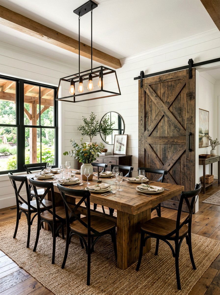 Farmhouse Dining Room With Barn Door - 30 farmhouse dining room ideas