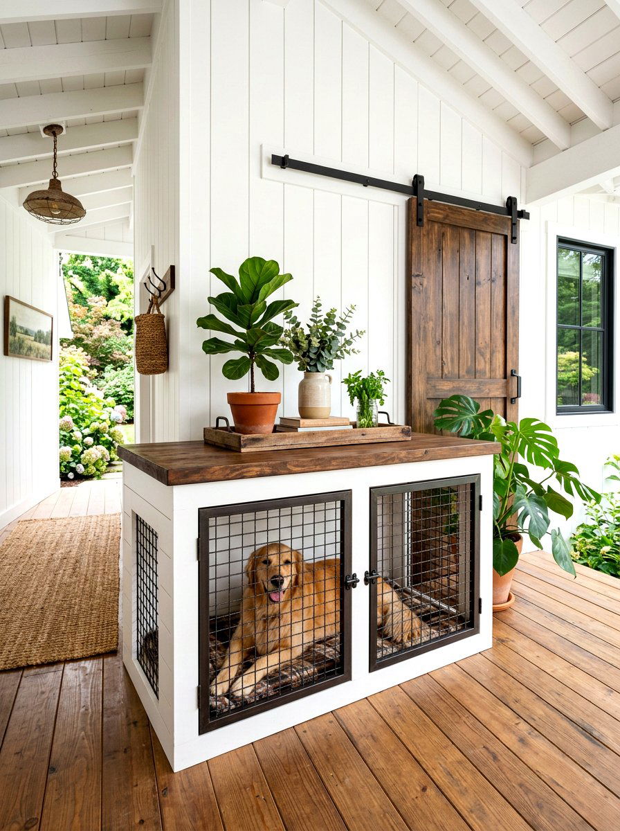 Farmhouse Dog Crate Console - 30 dog crate furniture ideas