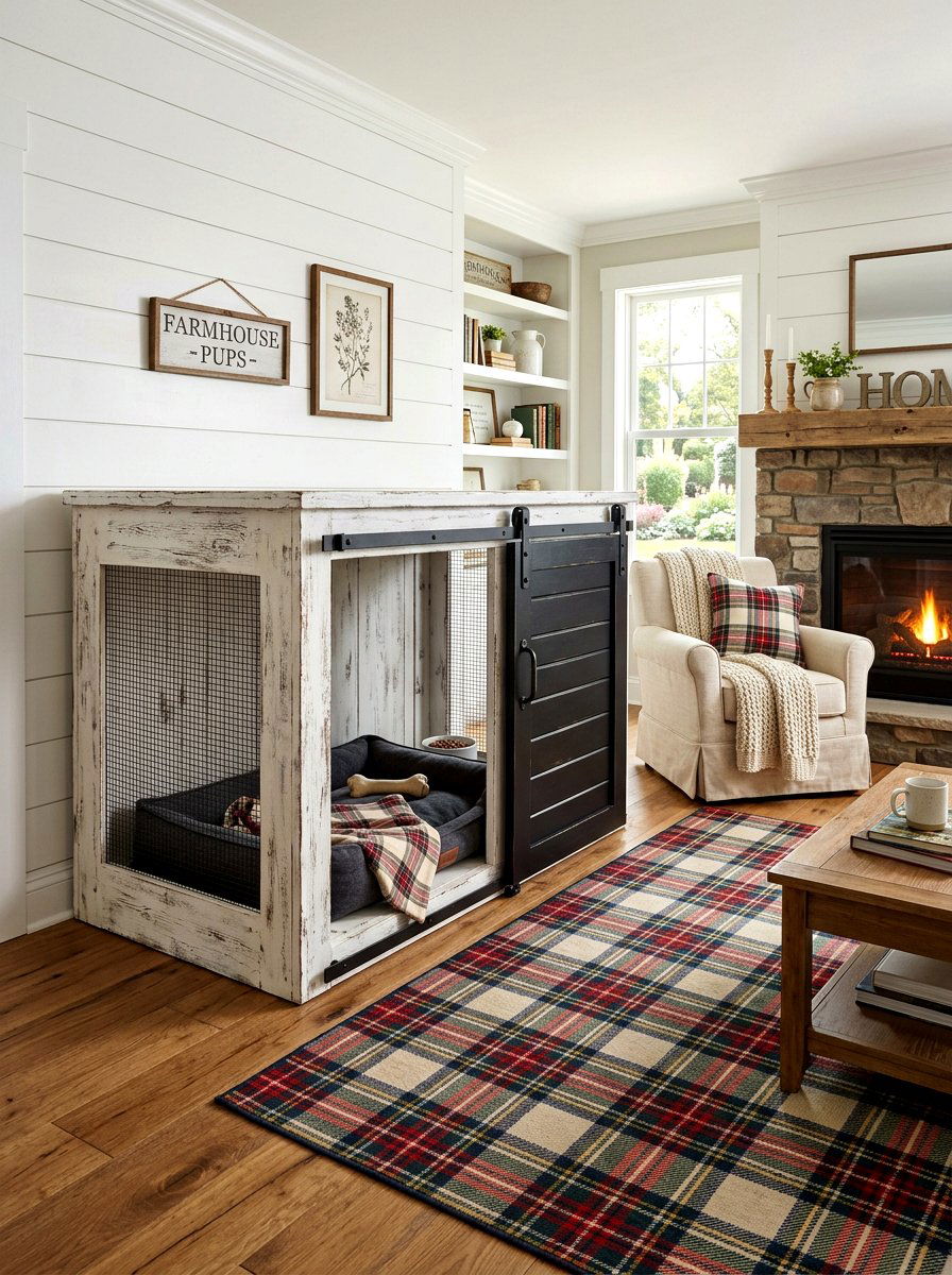 Farmhouse Dog Kennel - 30 pet corner living room ideas