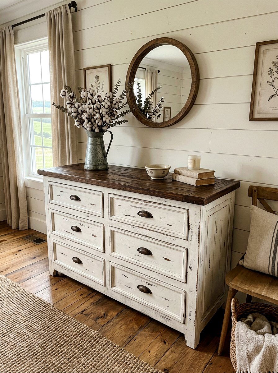 Farmhouse Dresser - 30 guest room dresser ideas