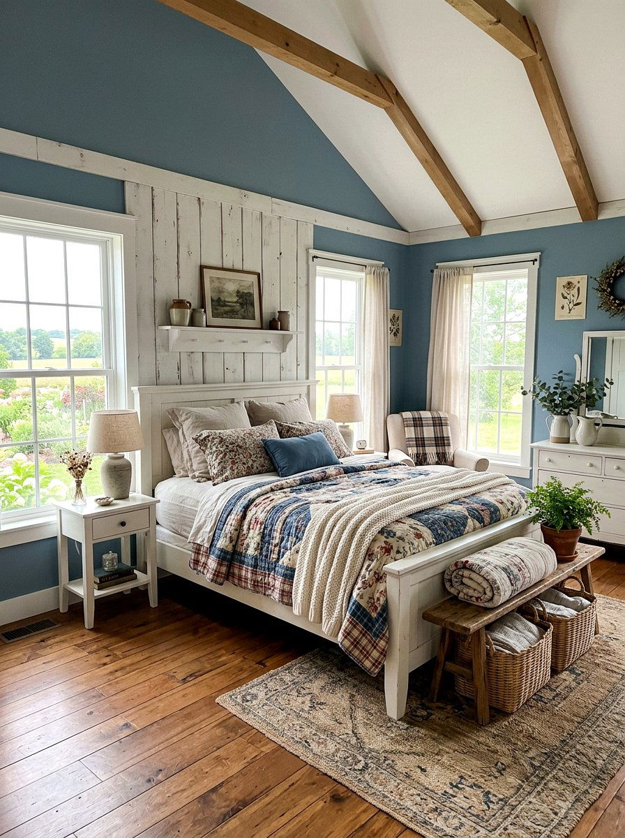 Farmhouse Dusty Blue Bedroom - 30 dusty blue bedroom ideas