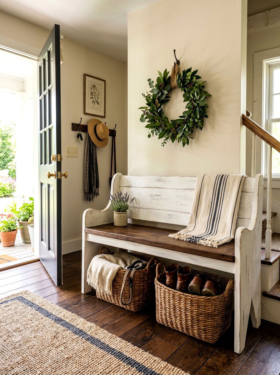 Farmhouse Entry Bench - 30 apartment entry bench ideas