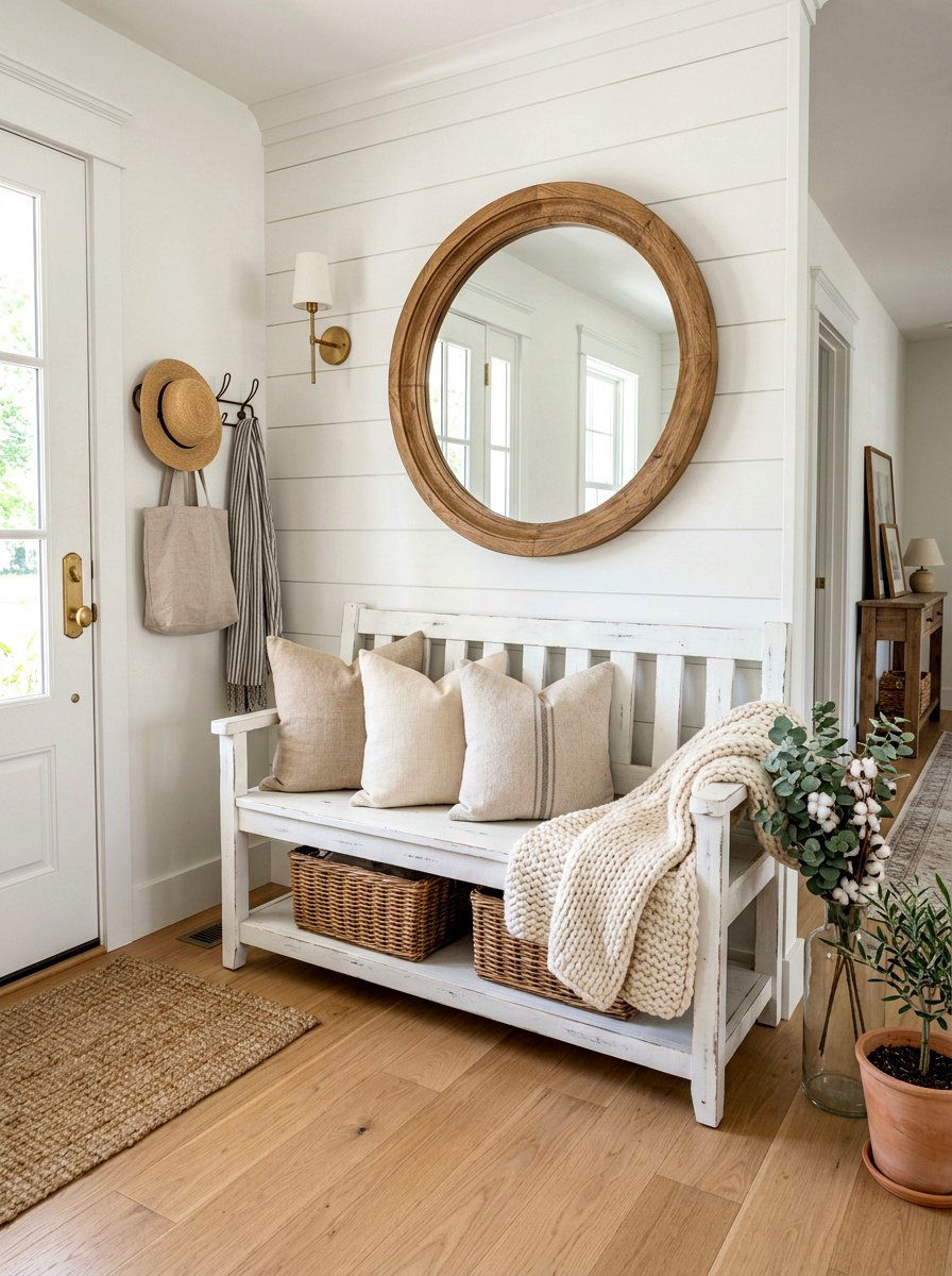 Farmhouse Entryway Bench - 30 foyer bench seating ideas