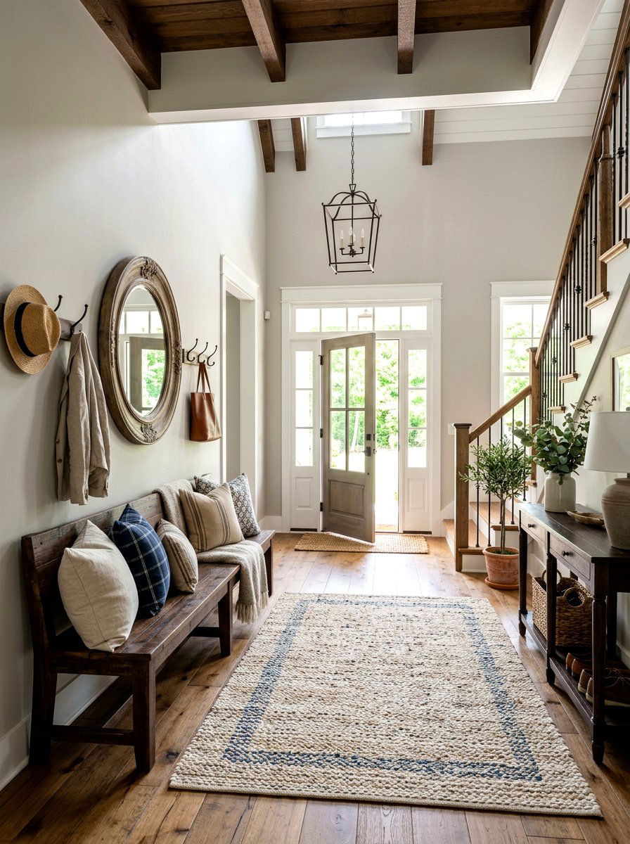 Farmhouse Entryway Bench - 30 two story foyer ideas