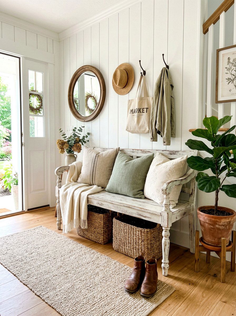 Farmhouse Entryway Bench - 30 welcoming entryway ideas