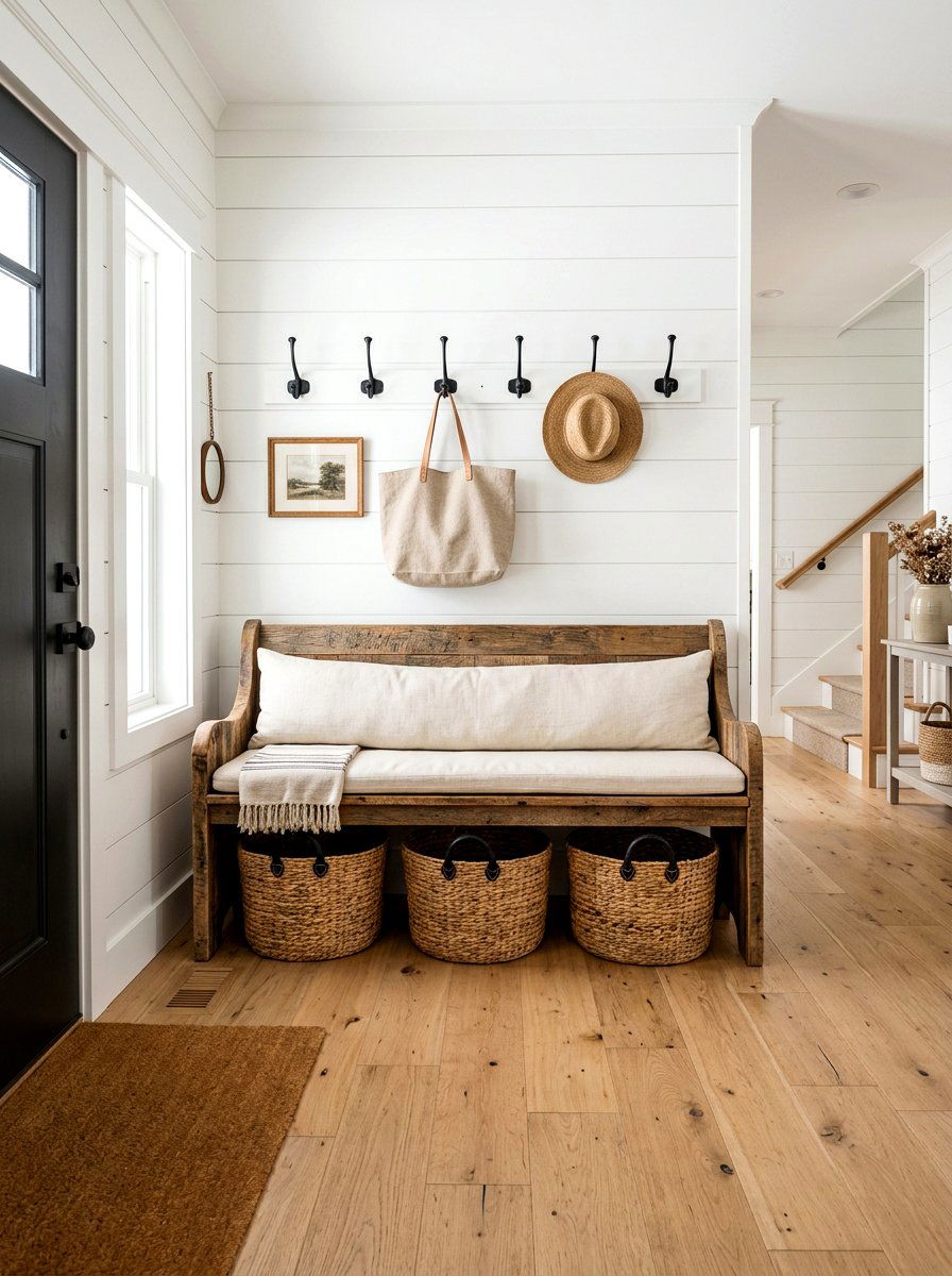 Farmhouse Entryway Bench - 30 warm welcome entryway ideas