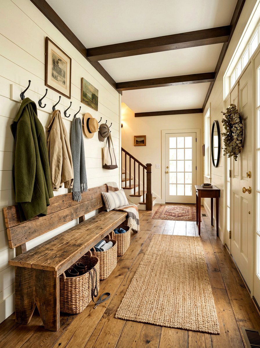 Farmhouse Entryway Bench - 30 classic entryway ideas