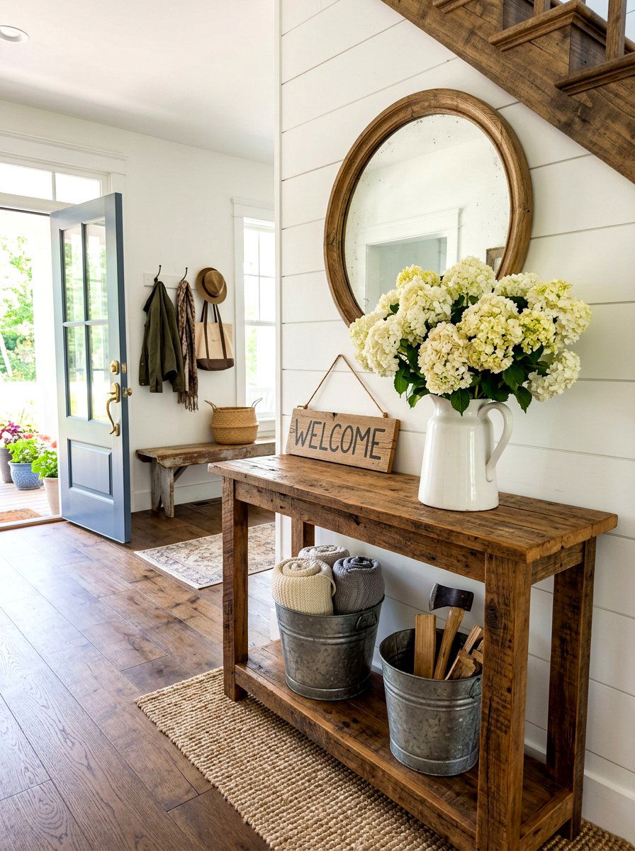 Farmhouse Entryway Table - 30 spring entry table ideas