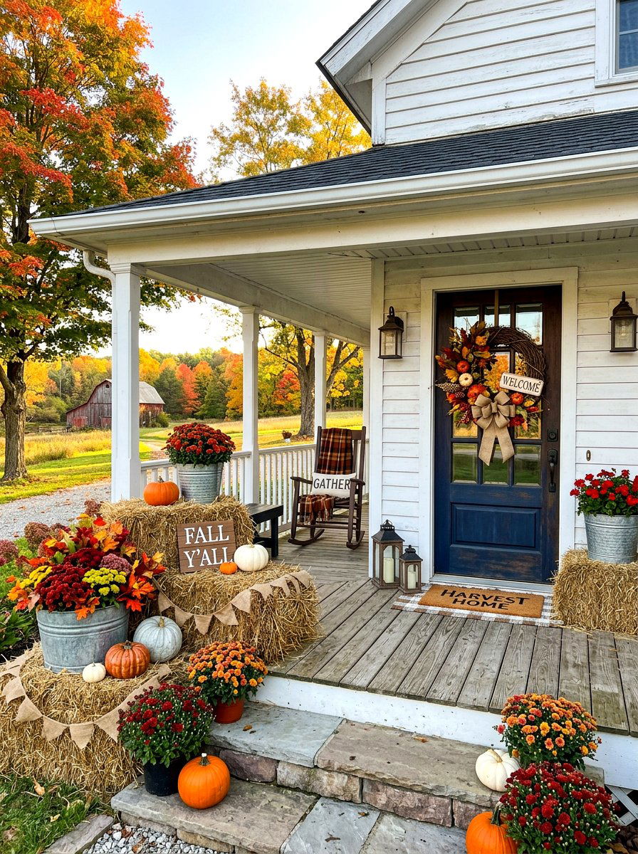 Farmhouse Fall Front Porch - 30 fall front porch ideas
