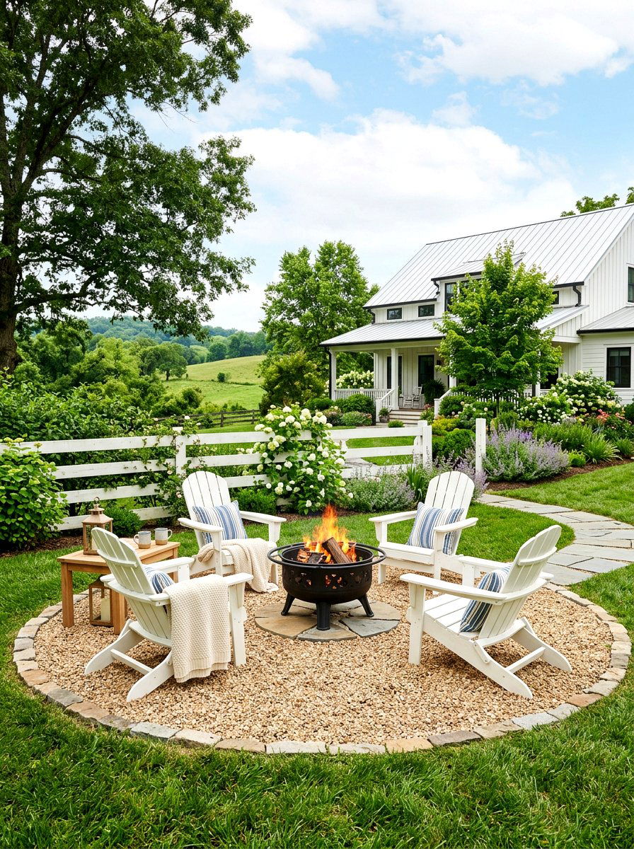 Farmhouse Fire Pit Seating - 30 adirondack fire pit circle ideas