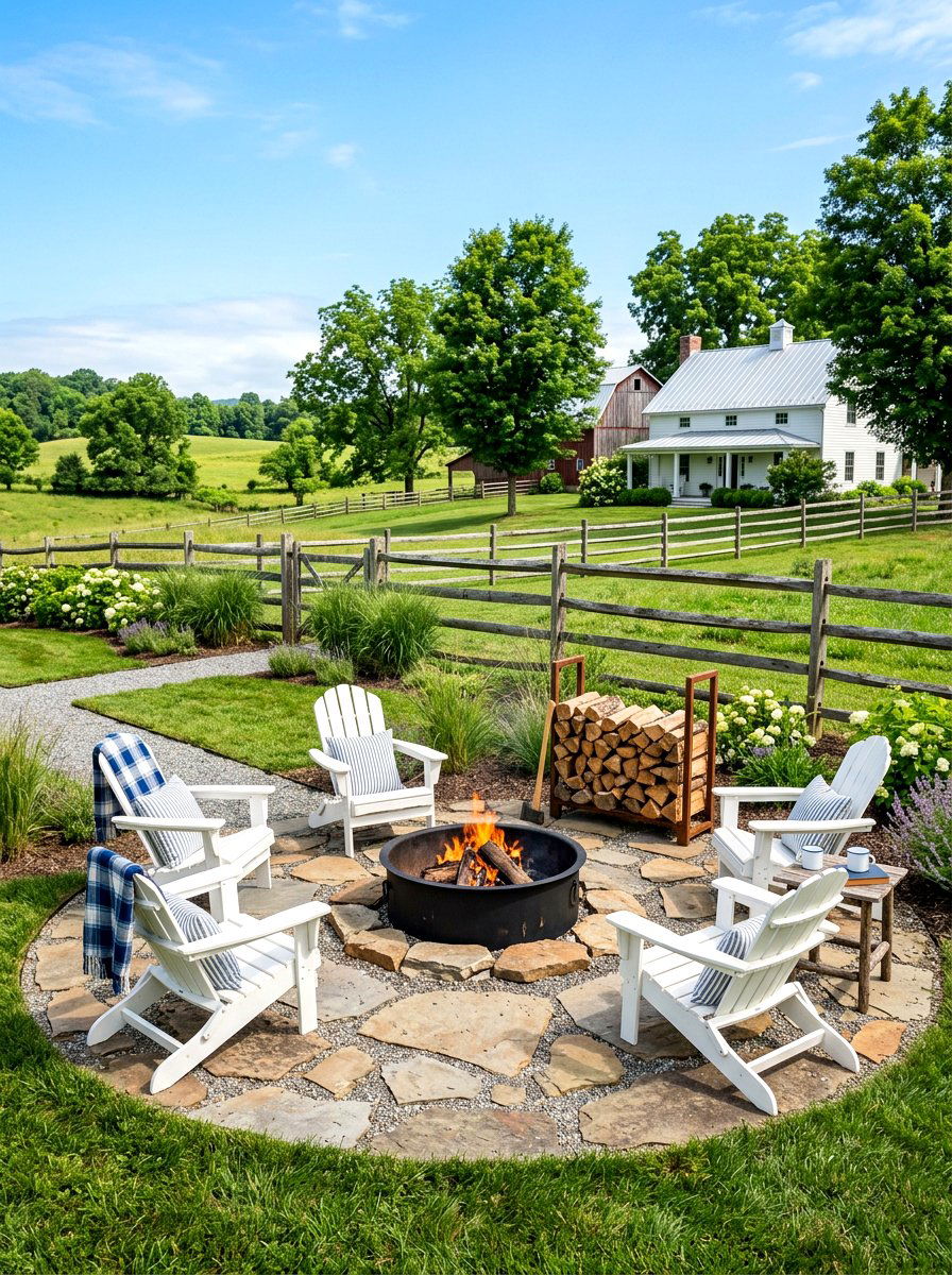 Farmhouse Fire Pit Setup - 30 backyard retreat fire pit ideas