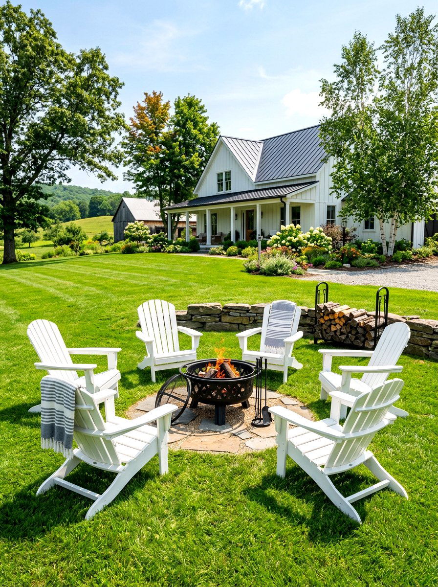 Farmhouse Fire Pit With White Chairs - 30 fire pit seating ideas