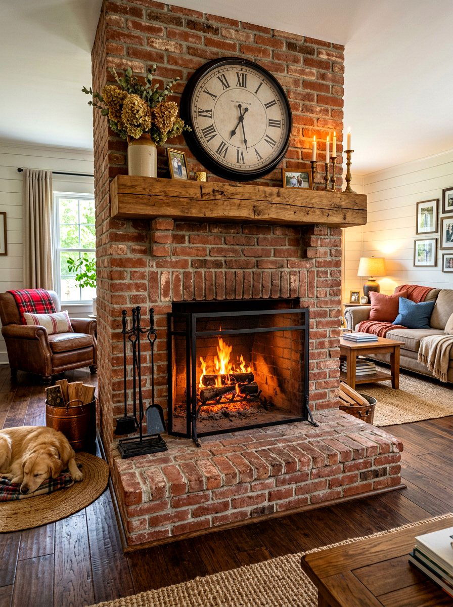 Farmhouse Fireplace - 30 family room fireplace ideas