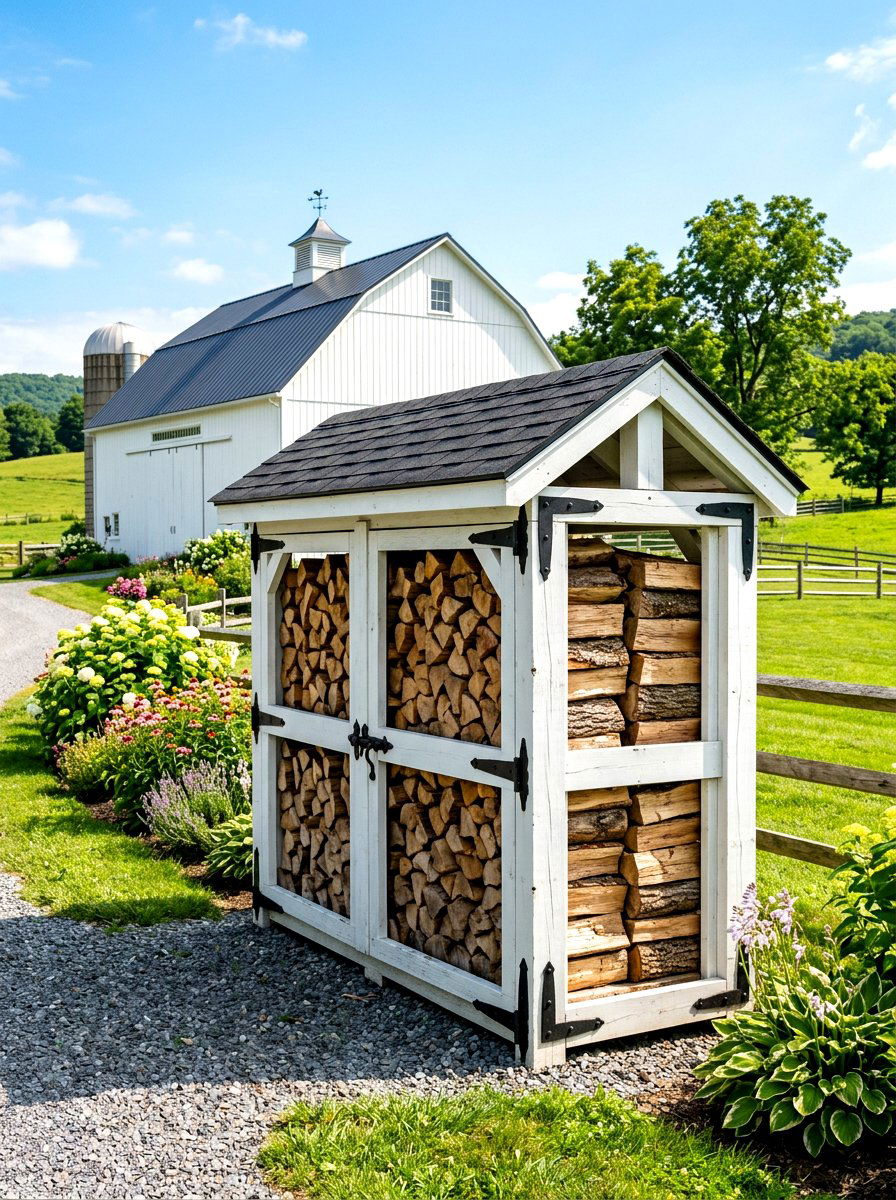 Farmhouse Firewood Storage Unit - 30 wood storage shed ideas