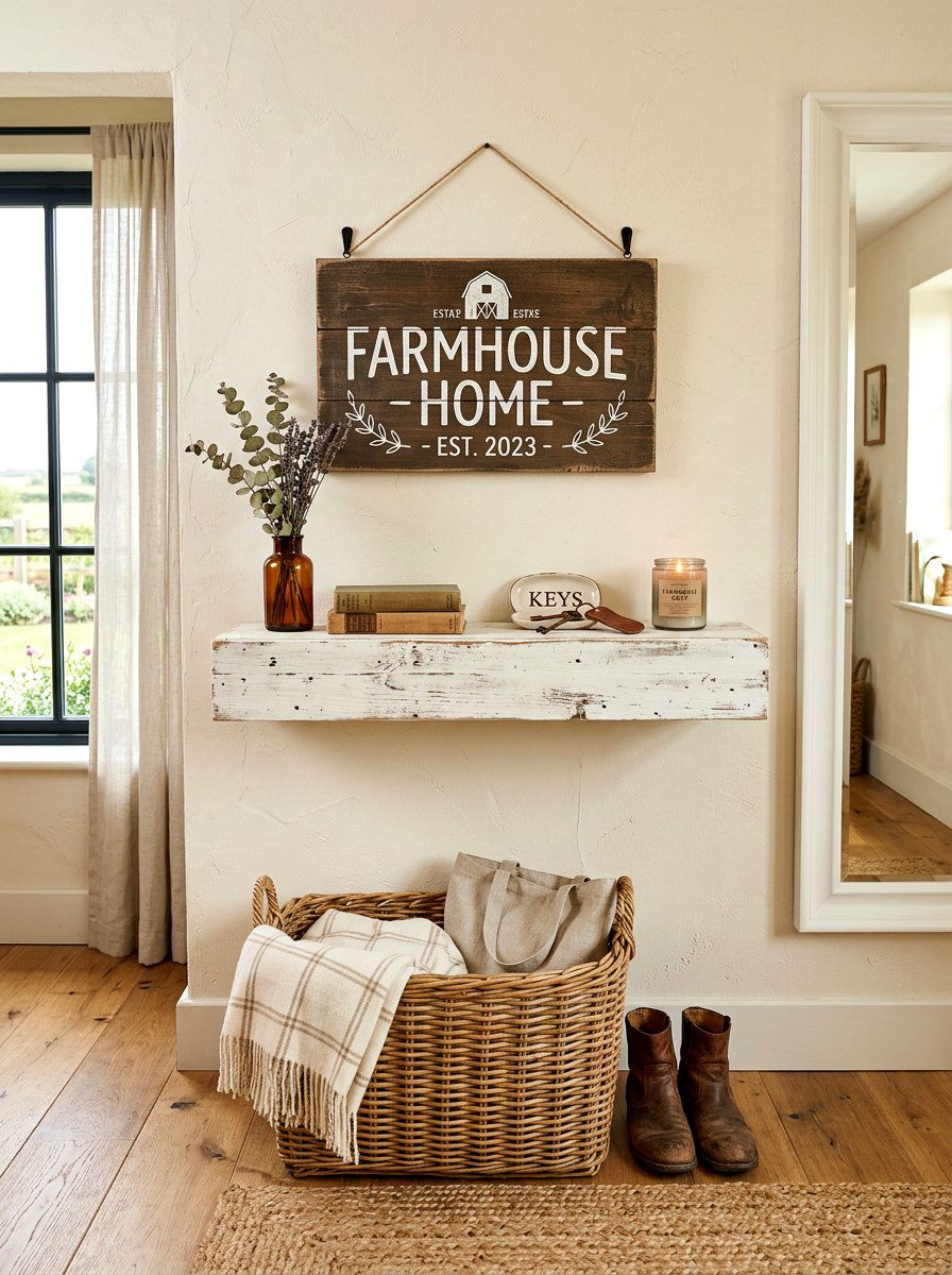 Farmhouse Floating Entry Shelf - 30 floating entry shelf ideas