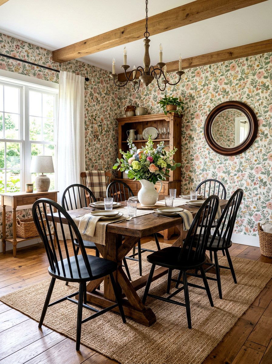 Farmhouse Floral Wallpaper - 30 floral dining wallpaper ideas