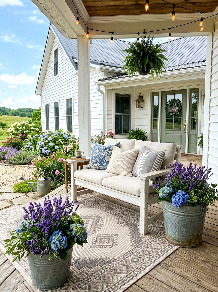 Farmhouse Front Porch Seating Area - 30 front stoop garden ideas