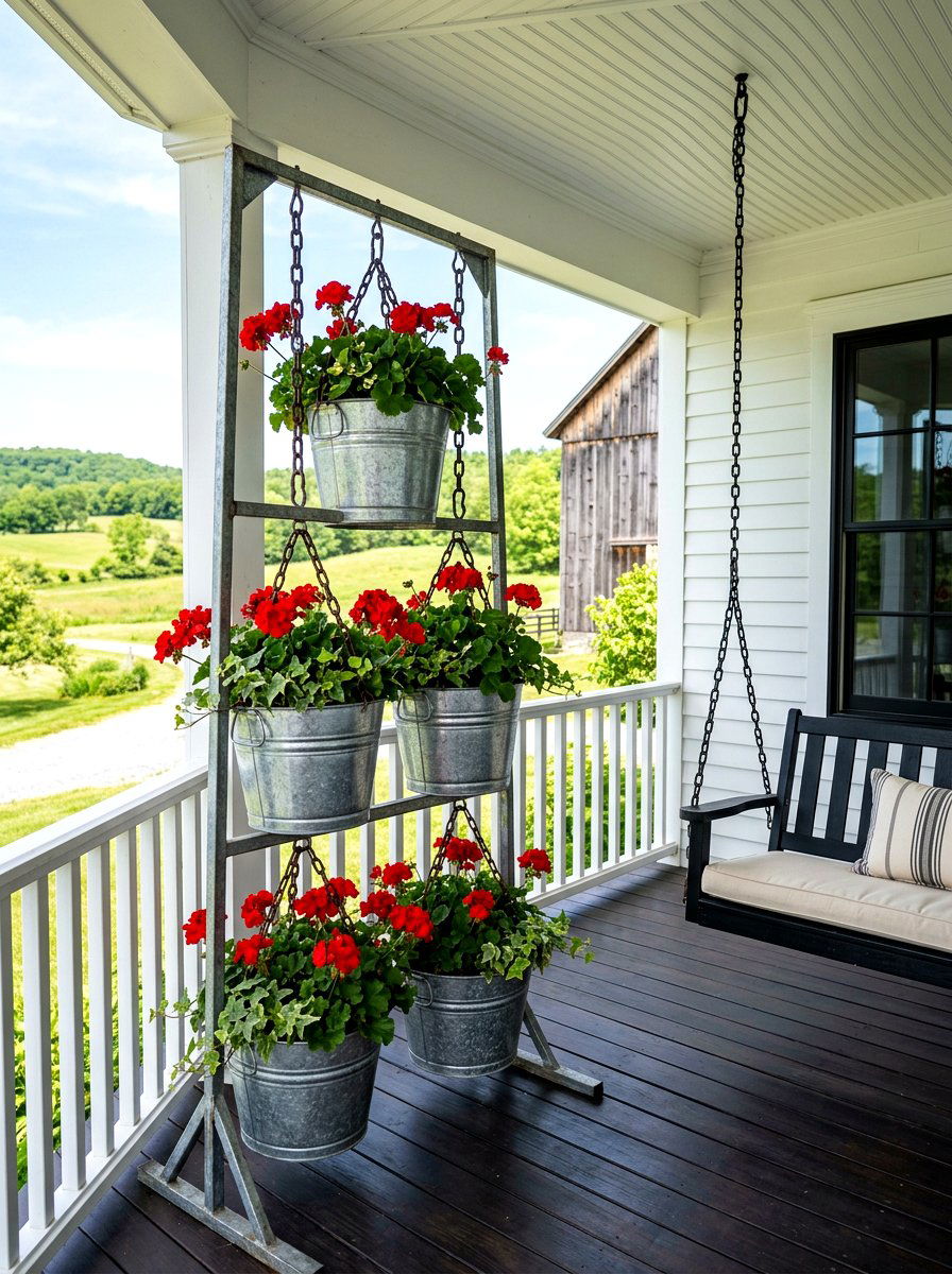 Farmhouse Galvanized Porch Planter - 30 porch ceiling planter ideas