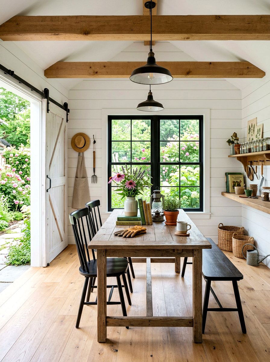 Farmhouse Garden Shed - 30 backyard retreat shed ideas