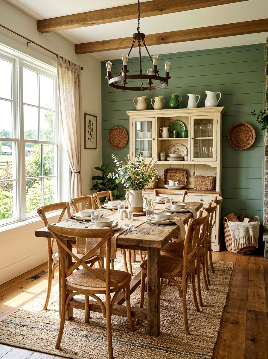 Farmhouse Green Dining Room - 30 green dining room ideas