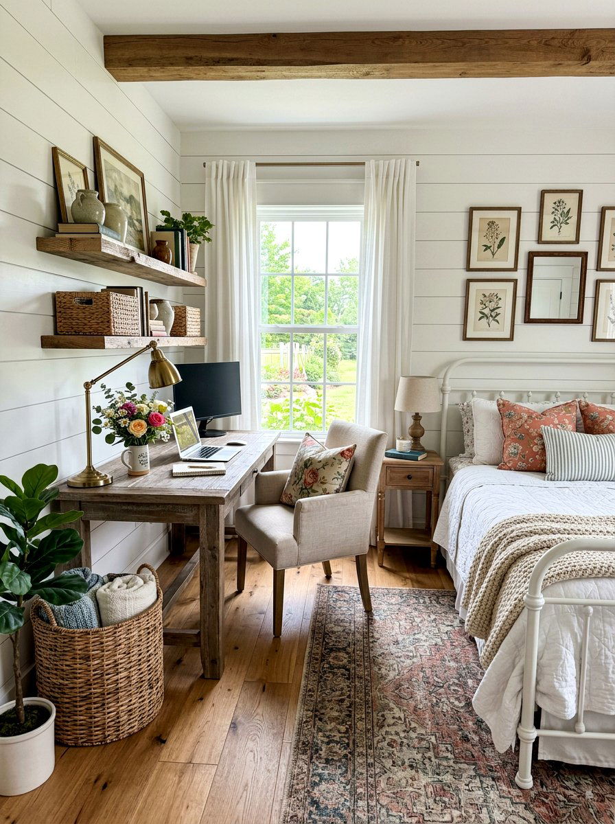 Farmhouse Guest Room Office Nook - 30 guest bedroom office combo ideas