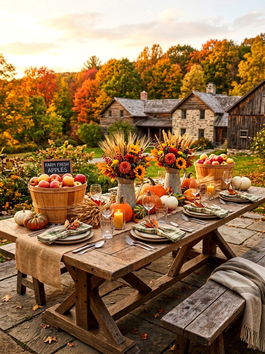 Farmhouse Harvest Dining Table - 30 garden party table ideas