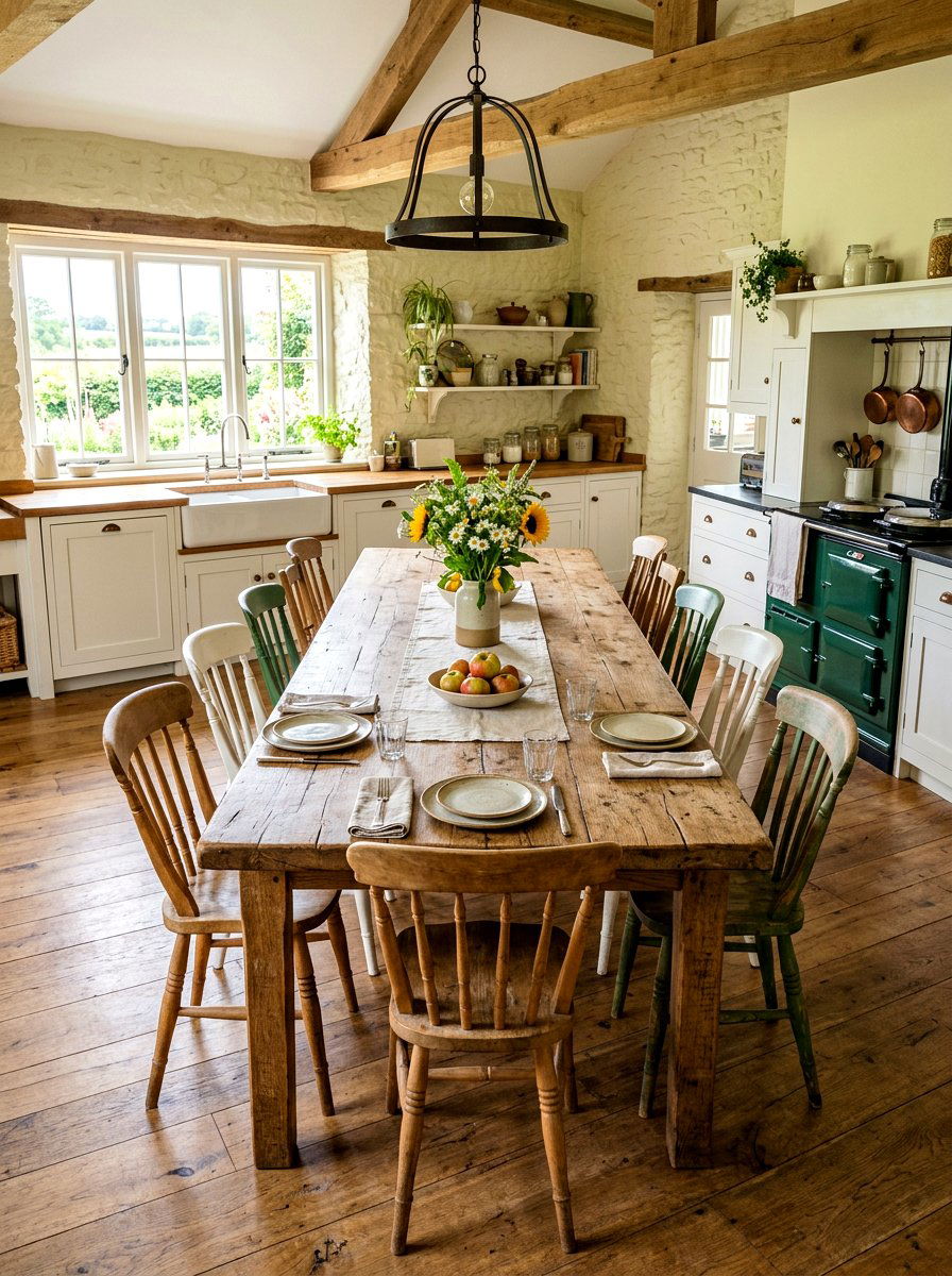 Farmhouse Harvest Table - 30 heritage kitchen decor ideas