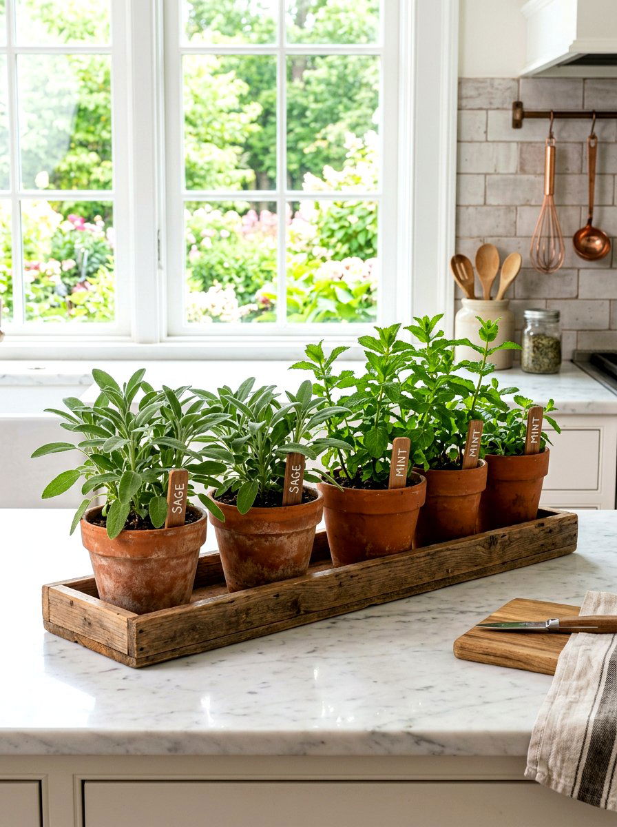 Farmhouse Herb Garden Countertop - 30 rustic herb garden ideas