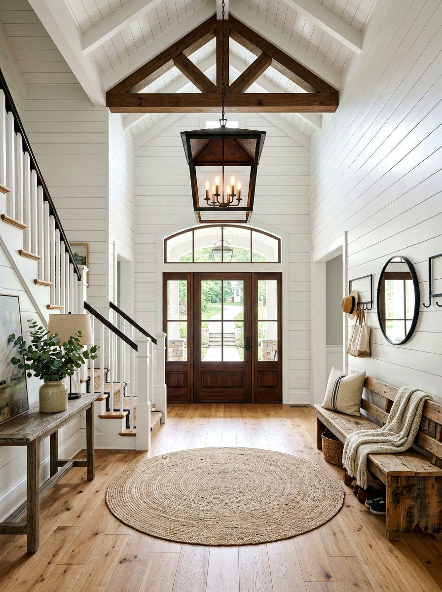 Farmhouse High Ceiling Foyer - 30 double height foyer ideas