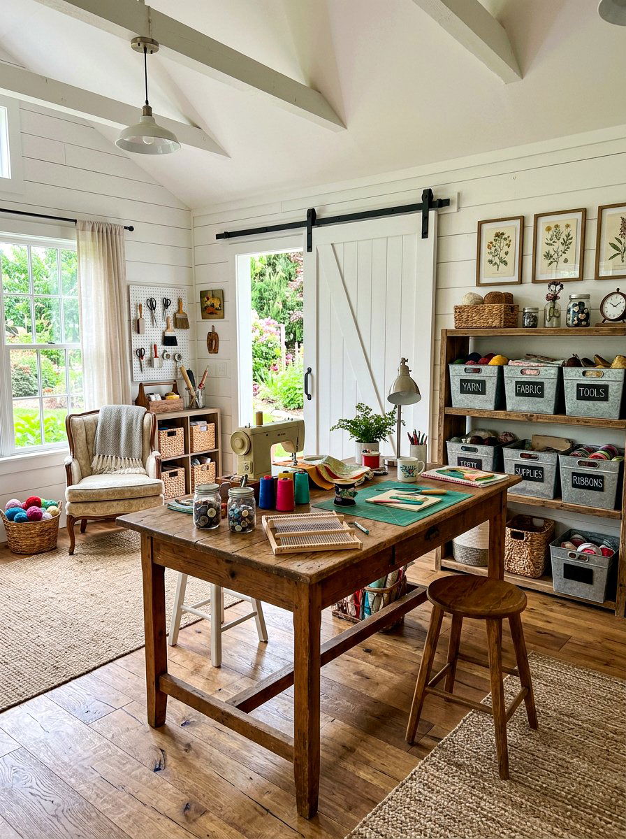 Farmhouse Hobby Room - 30 she shed interior ideas