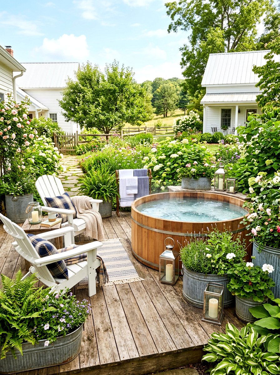 Farmhouse Hot Tub - 30 hot tub patio ideas