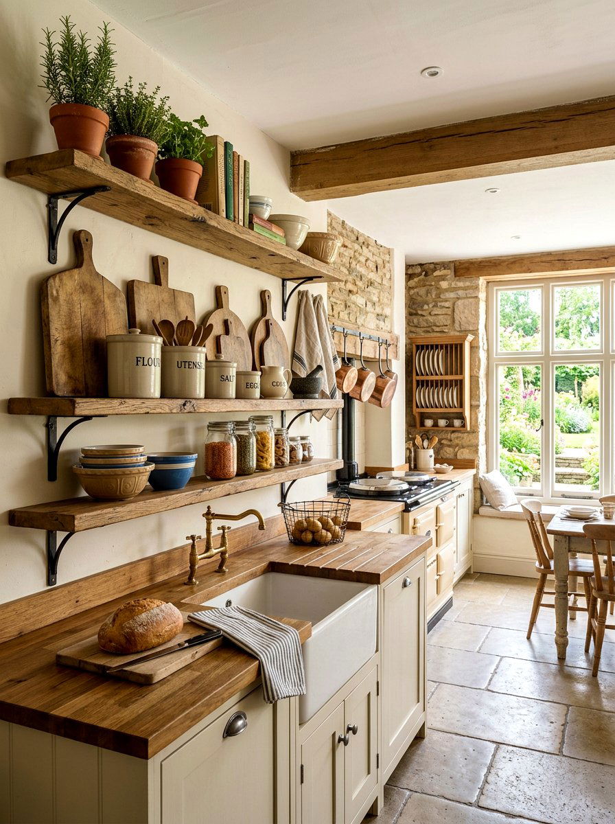 Farmhouse Kitchen Shelves - 30 English country kitchen shelf ideas
