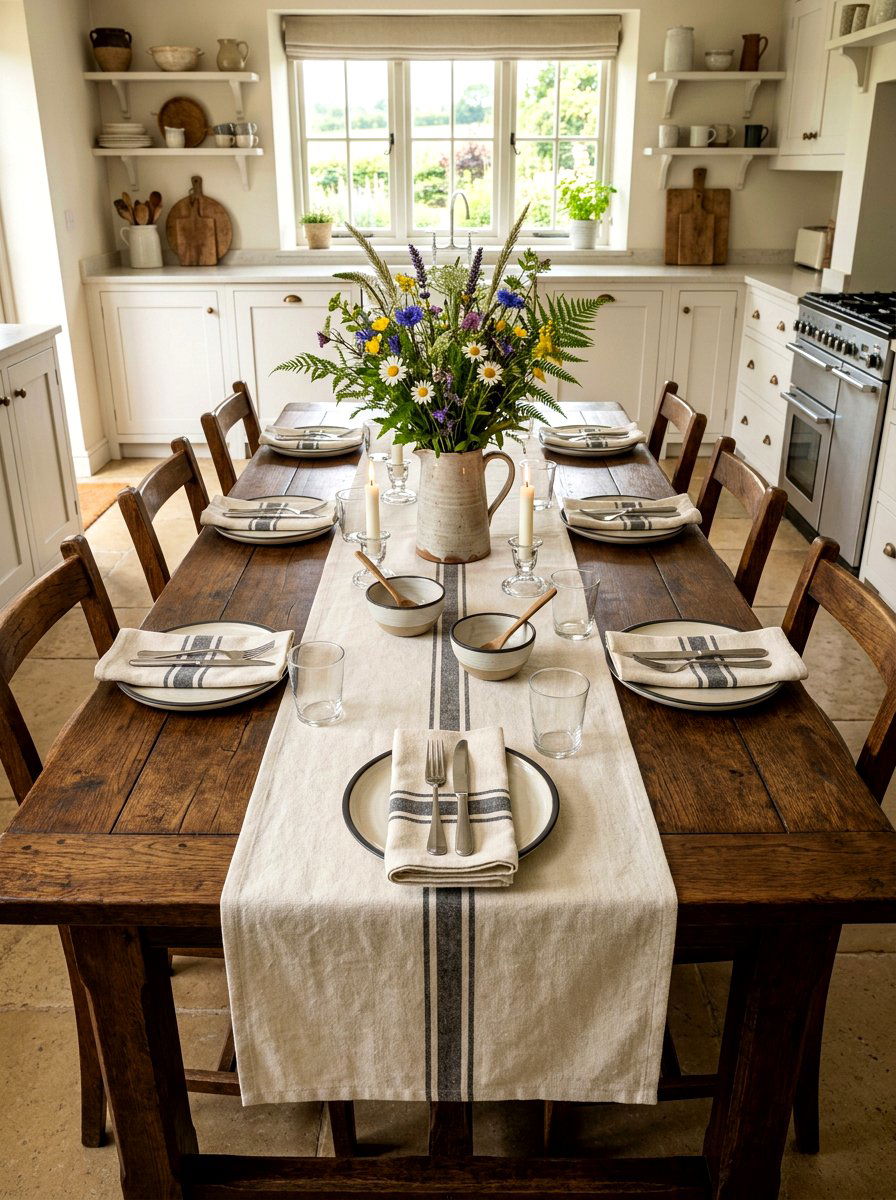 Farmhouse Kitchen Table Runner - 30 kitchen table decor ideas