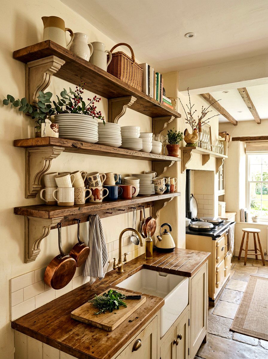 Farmhouse Kitchen Wall Shelves - 30 kitchen shelfie ideas