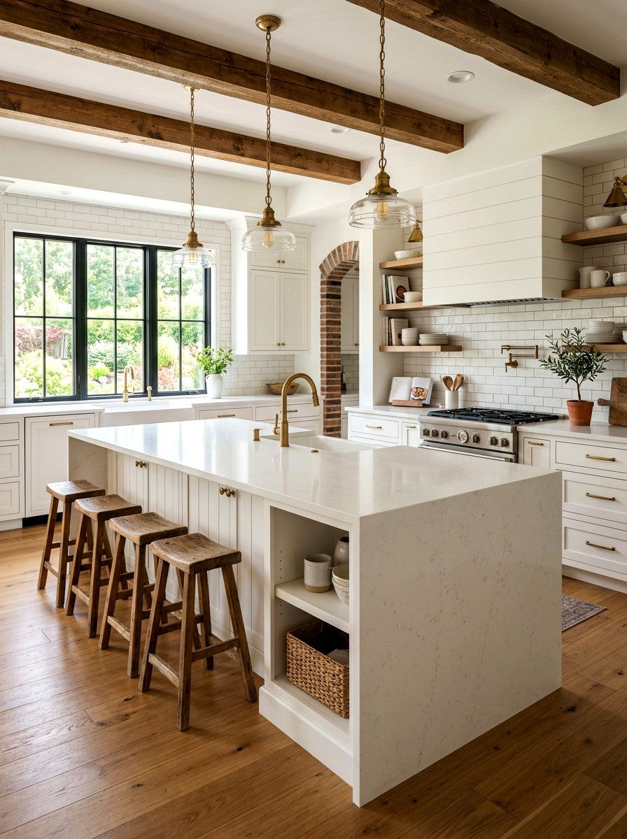 Farmhouse Kitchen Waterfall Island - 30 waterfall countertop ideas
