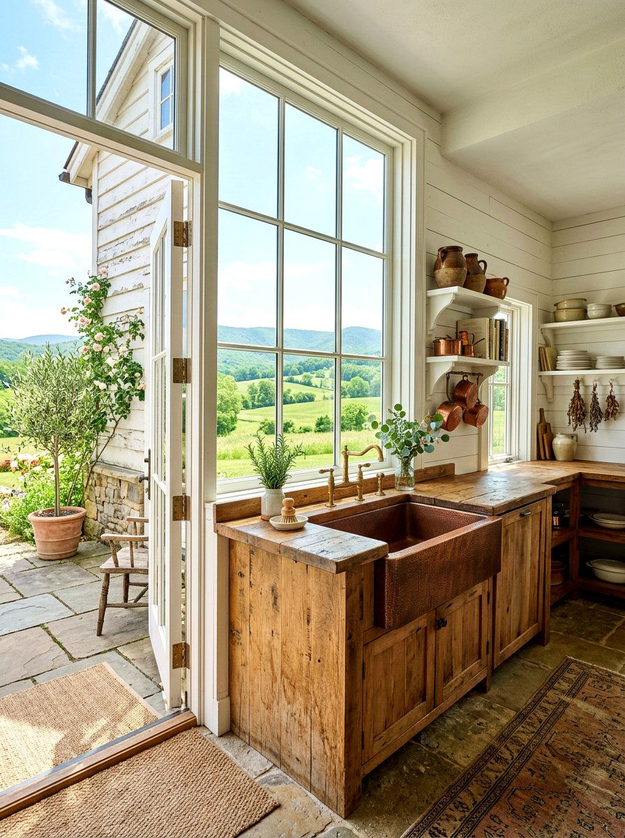 Farmhouse Kitchen With Copper Sink - 30 copper kitchen accent ideas