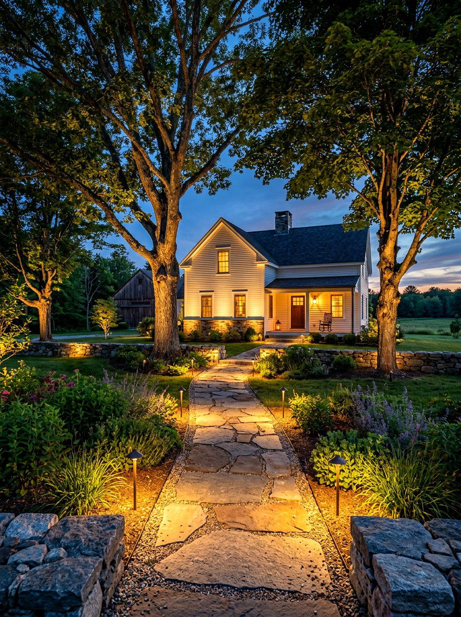 Farmhouse Landscape Lighting - 30 farmhouse front facade ideas