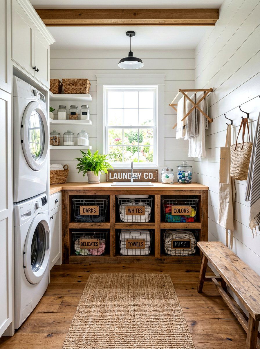 Farmhouse Laundry Basket Storage - 30 laundry basket storage ideas