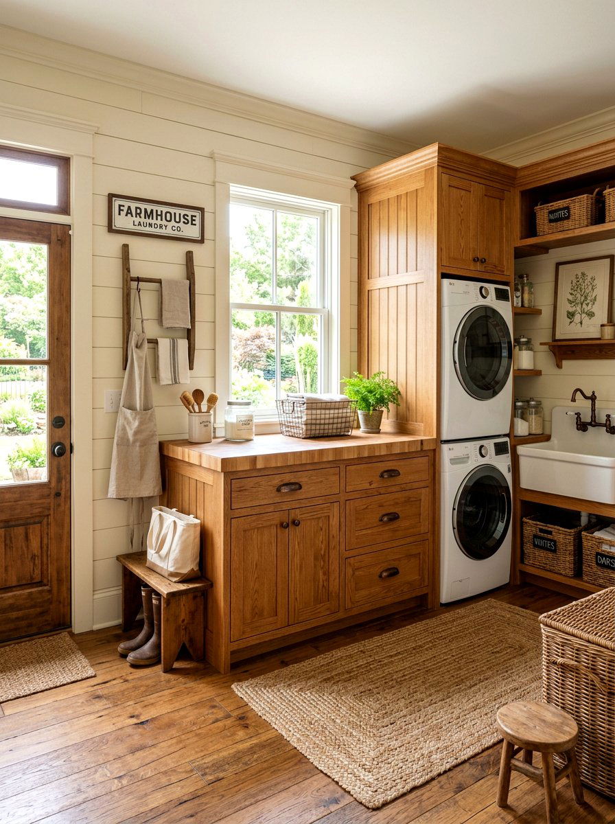 Farmhouse Laundry Cabinetry - 30 stacked washer dryer ideas