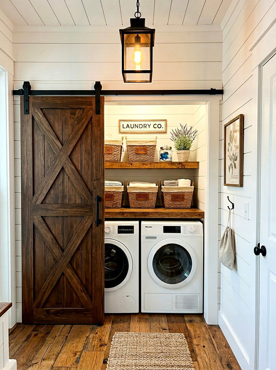 Farmhouse Laundry Closet - 30 stacked laundry closet ideas