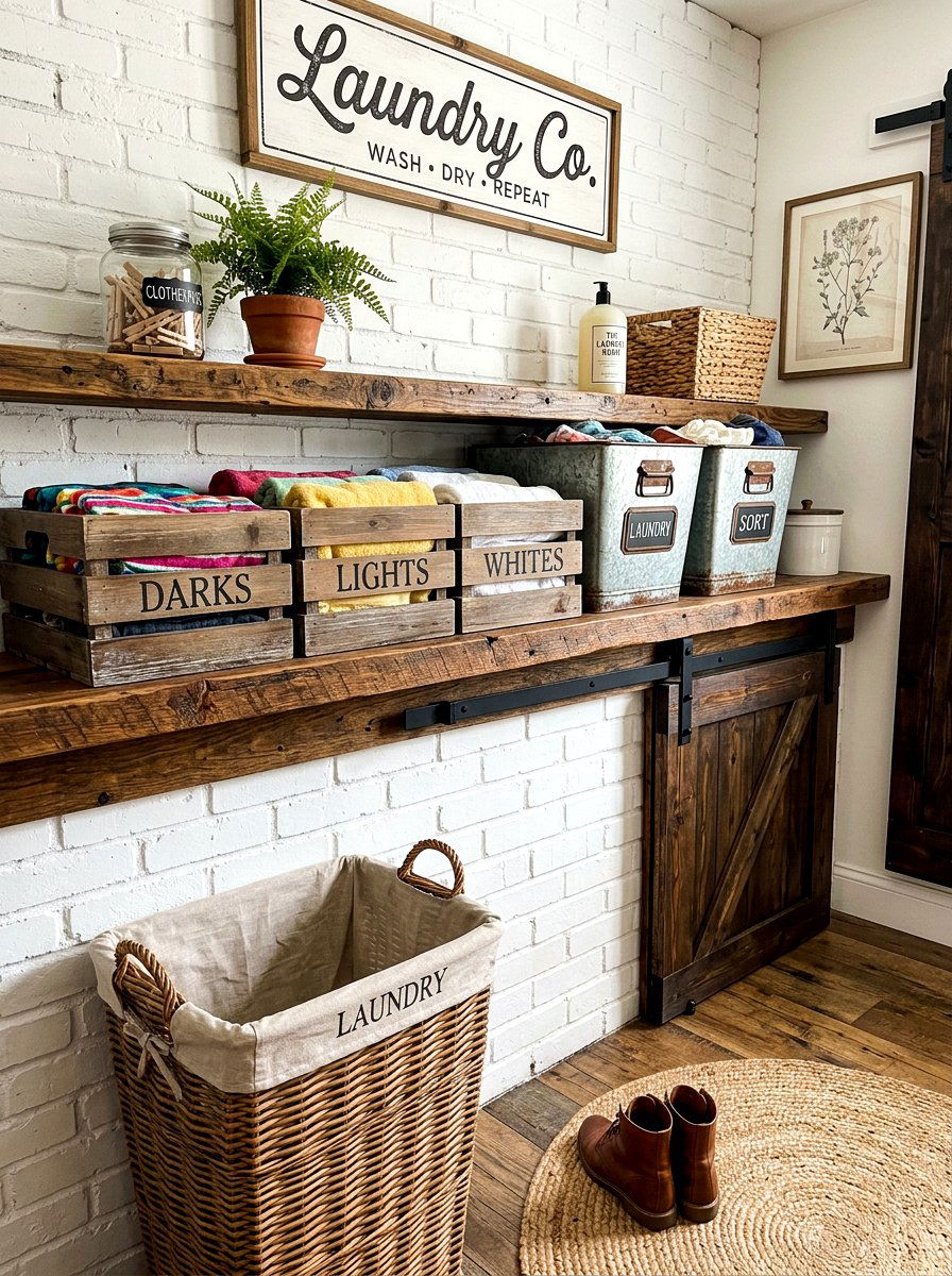 Farmhouse Laundry Decor - 30 laundry sorting station ideas