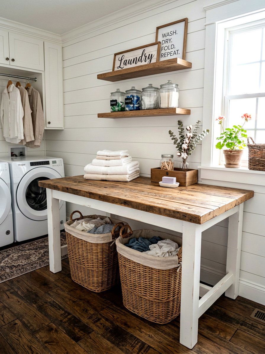 Farmhouse Laundry Room Folding Table - 30 folding station laundry ideas