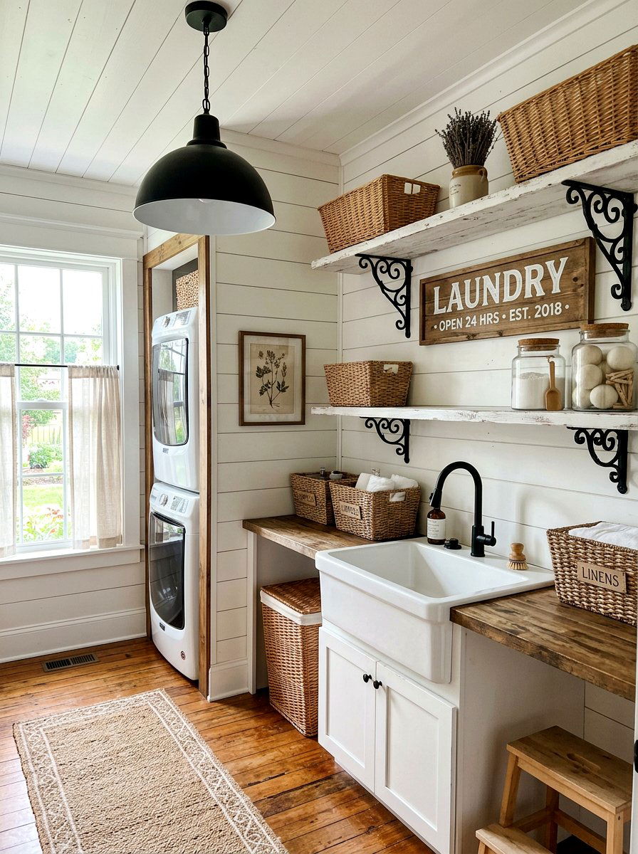 Farmhouse Laundry Room Shelving - 30 detergent shelf ideas