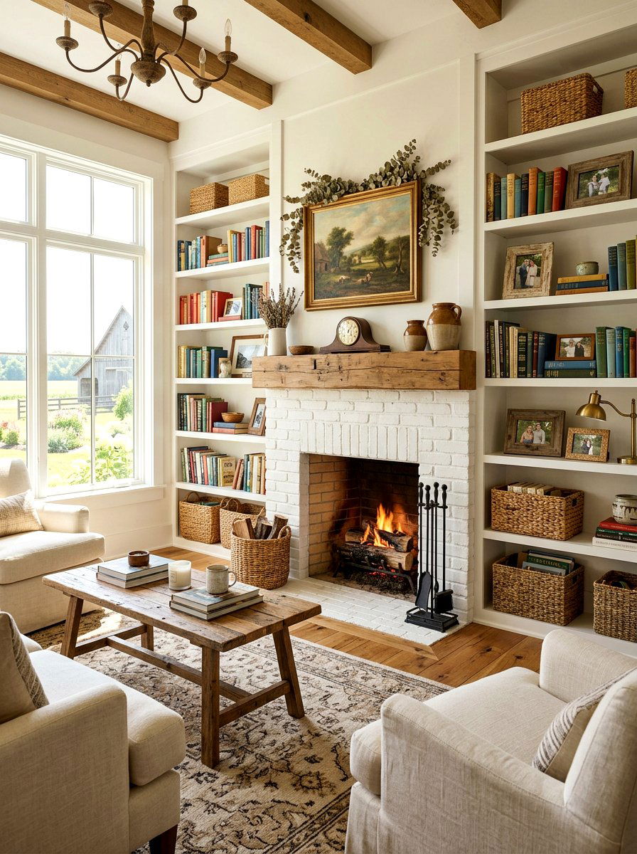 Farmhouse Library Fireplace - 30 library fireplace ideas