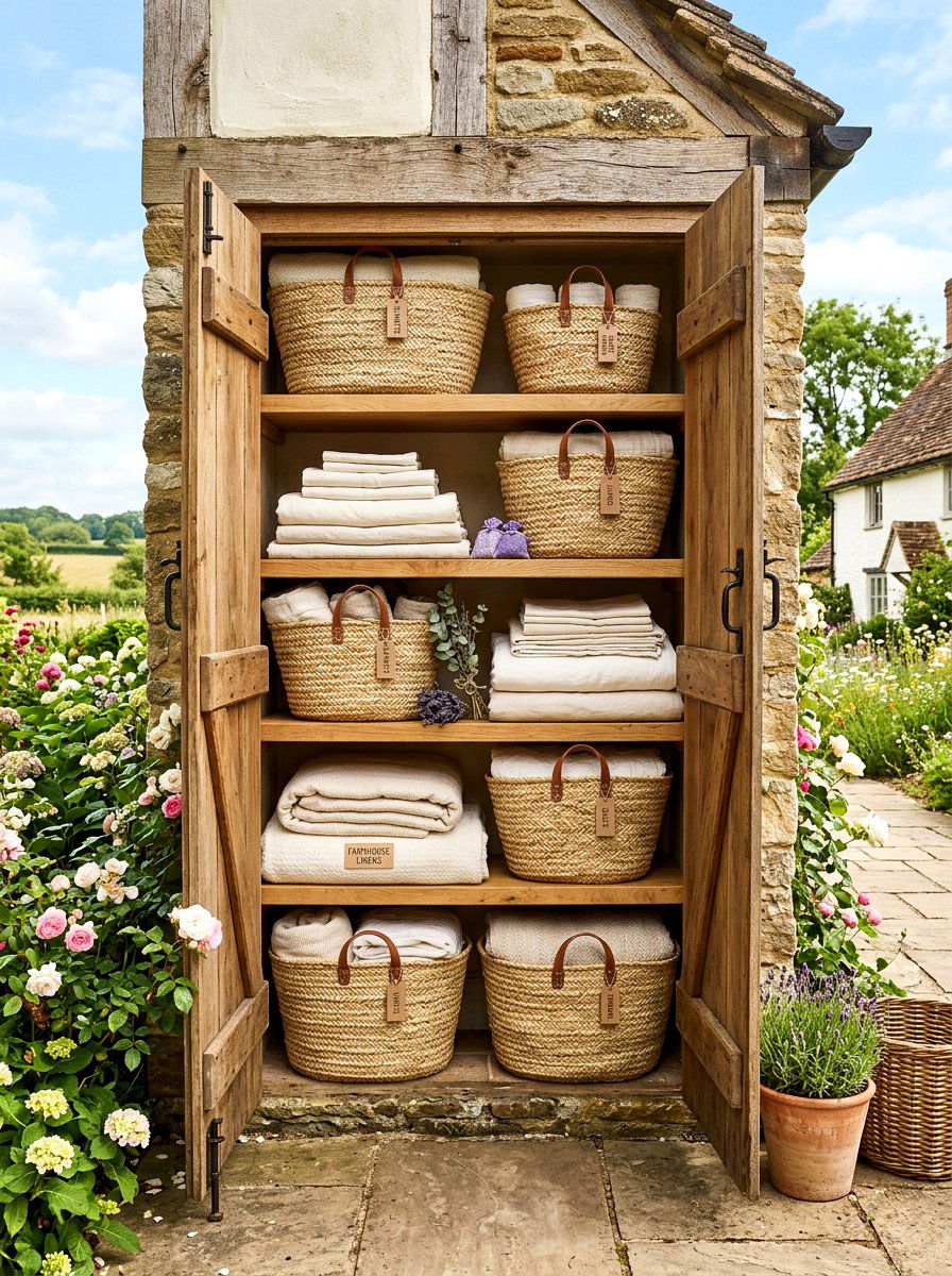 Farmhouse Linen Closet - 30 organizing a linen closet ideas