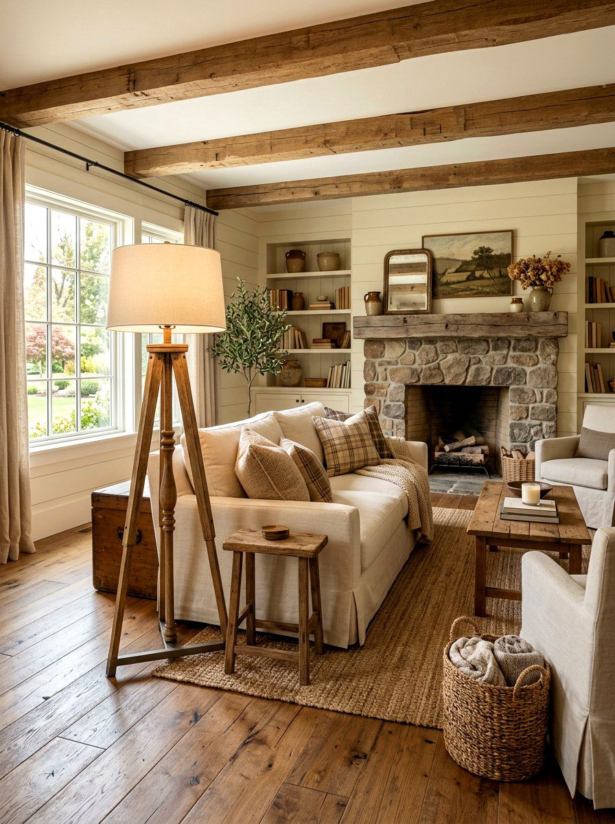 Farmhouse Living Room Wood Floor Lamp - 30 layered lamp living room ideas