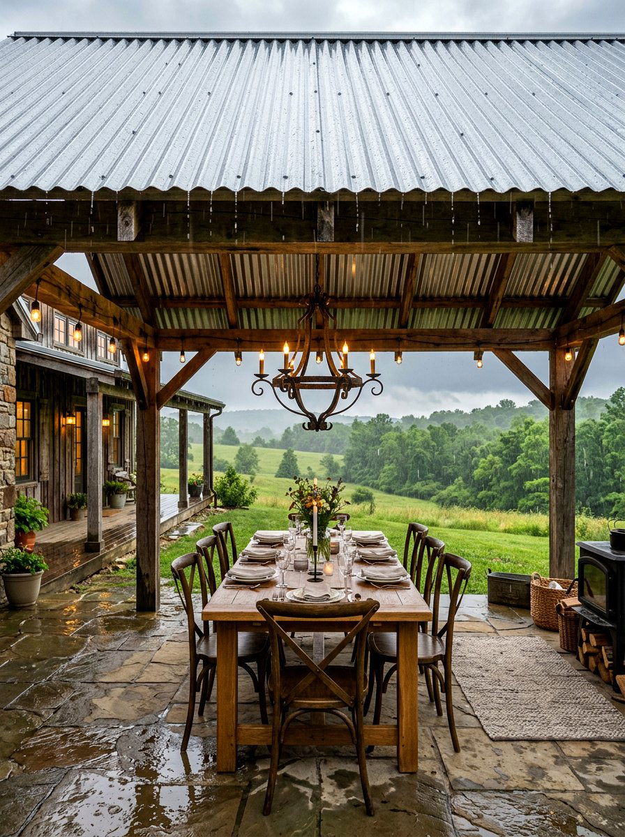 Farmhouse Metal Roof - 30 rainproof patio ideas