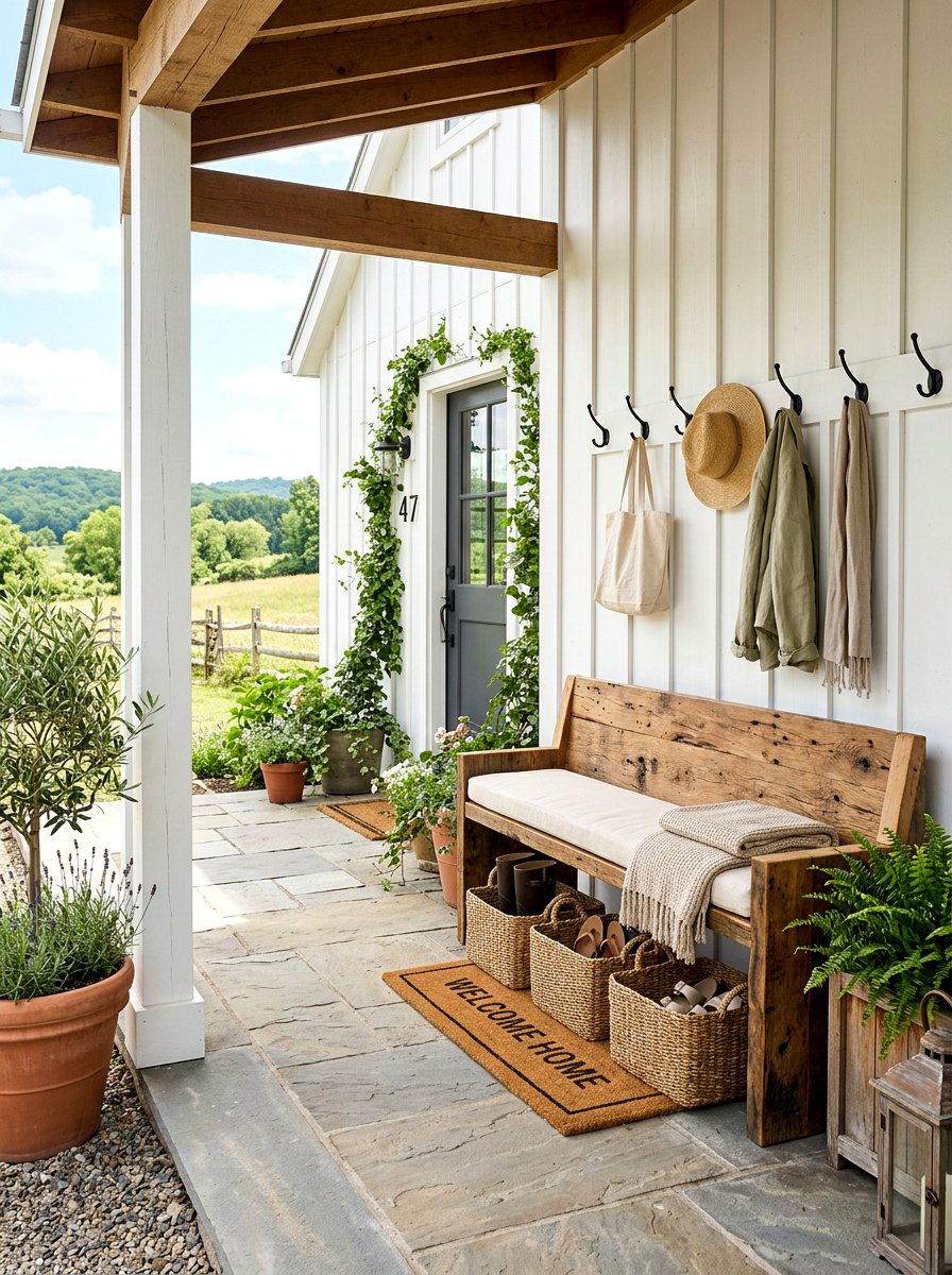 Farmhouse Mudroom Bench - 30 mudroom drop zone bench ideas