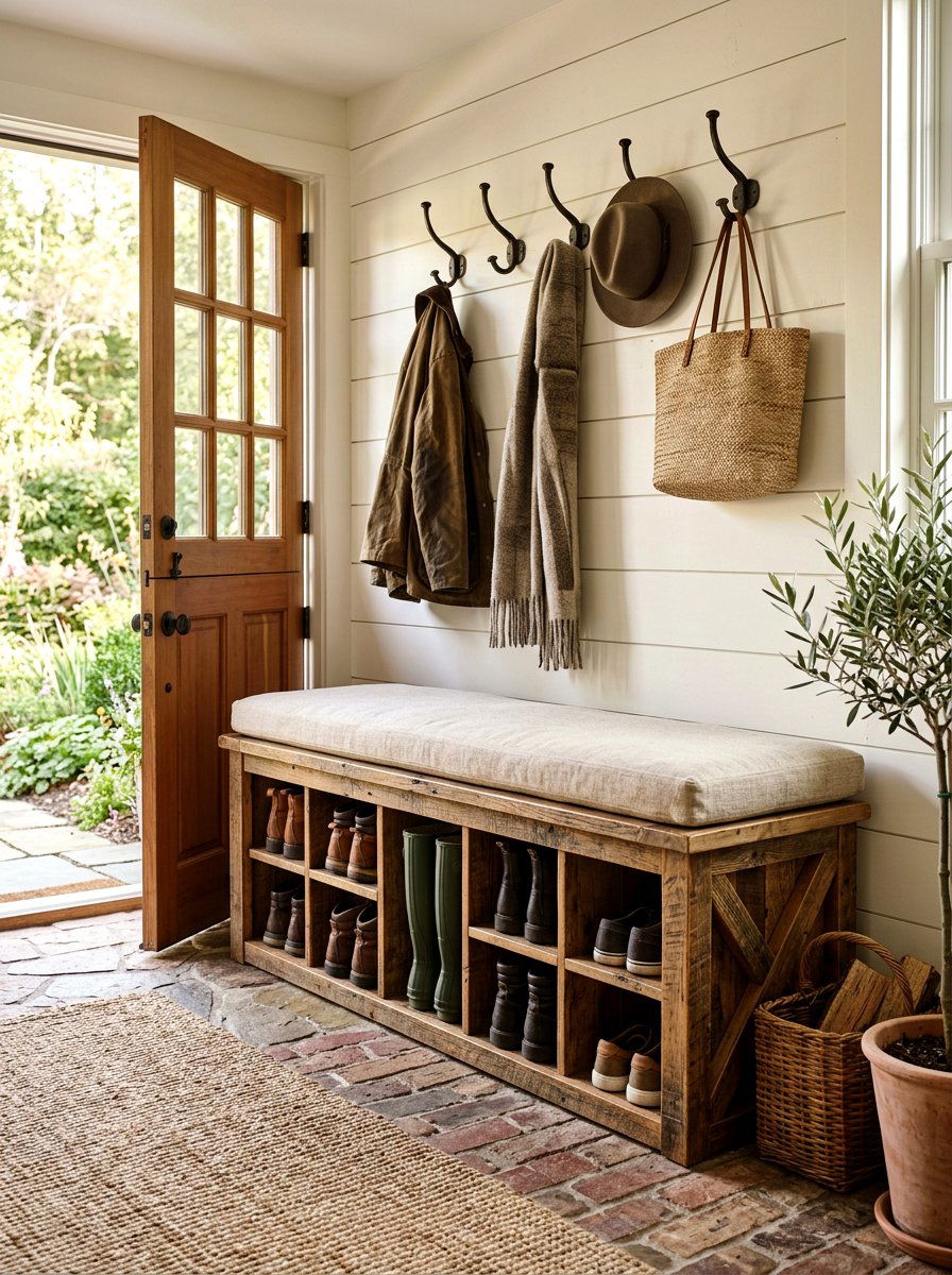 Farmhouse Mudroom Bench With Cubbies - 30 shoe cubby bench ideas